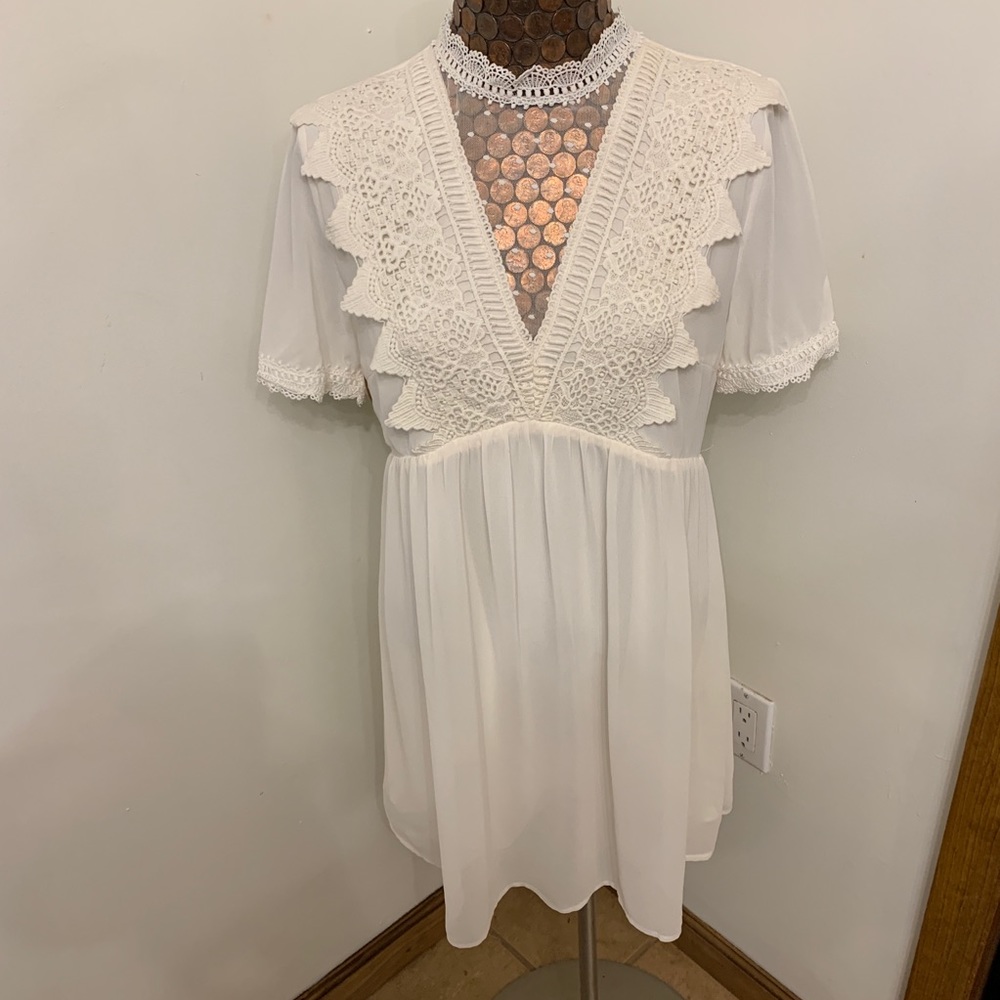 NWT White Crochet Babydoll Dress - Size L
